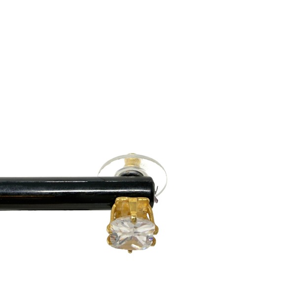 Gold Tone Cubic Zirconia Stud Earrings Square Cut Clear - Picture 6 of 8